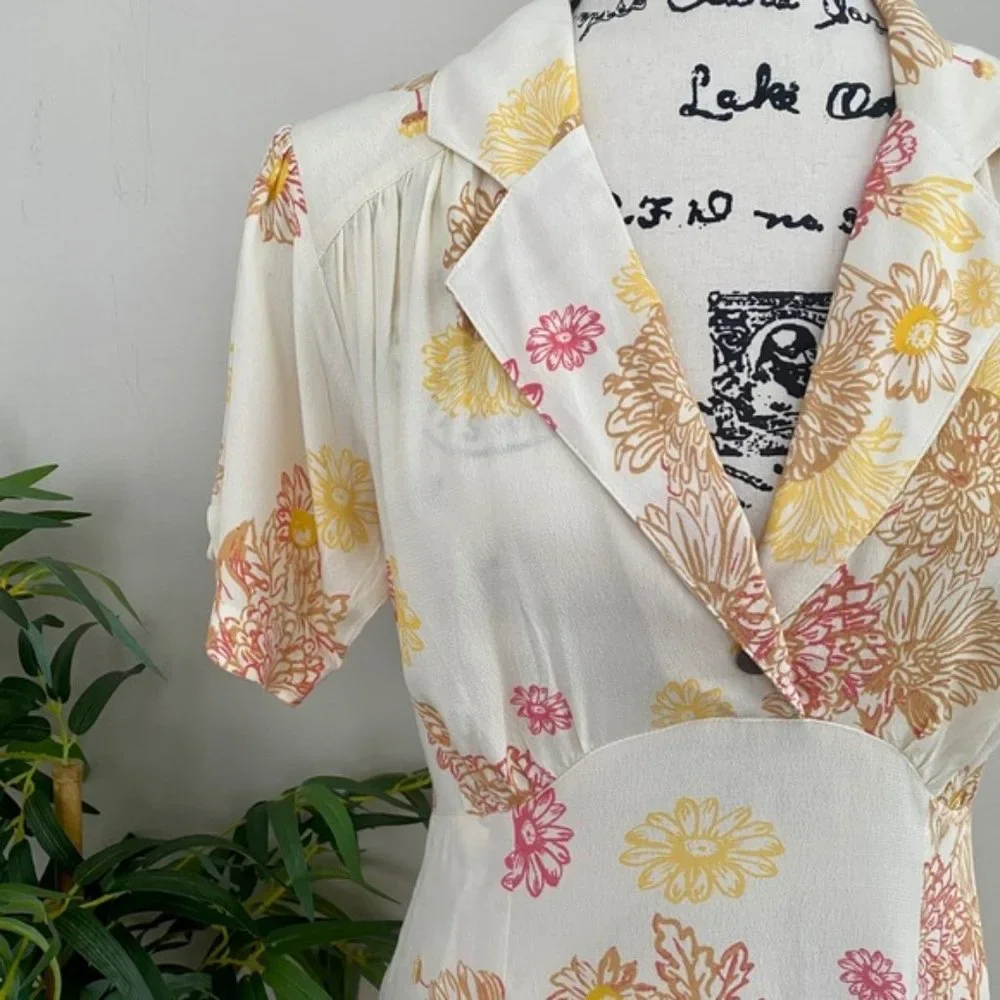 Free People Hawaii Short Sleeve Mini Dress in Cream with Floral - Picture 7 of 15